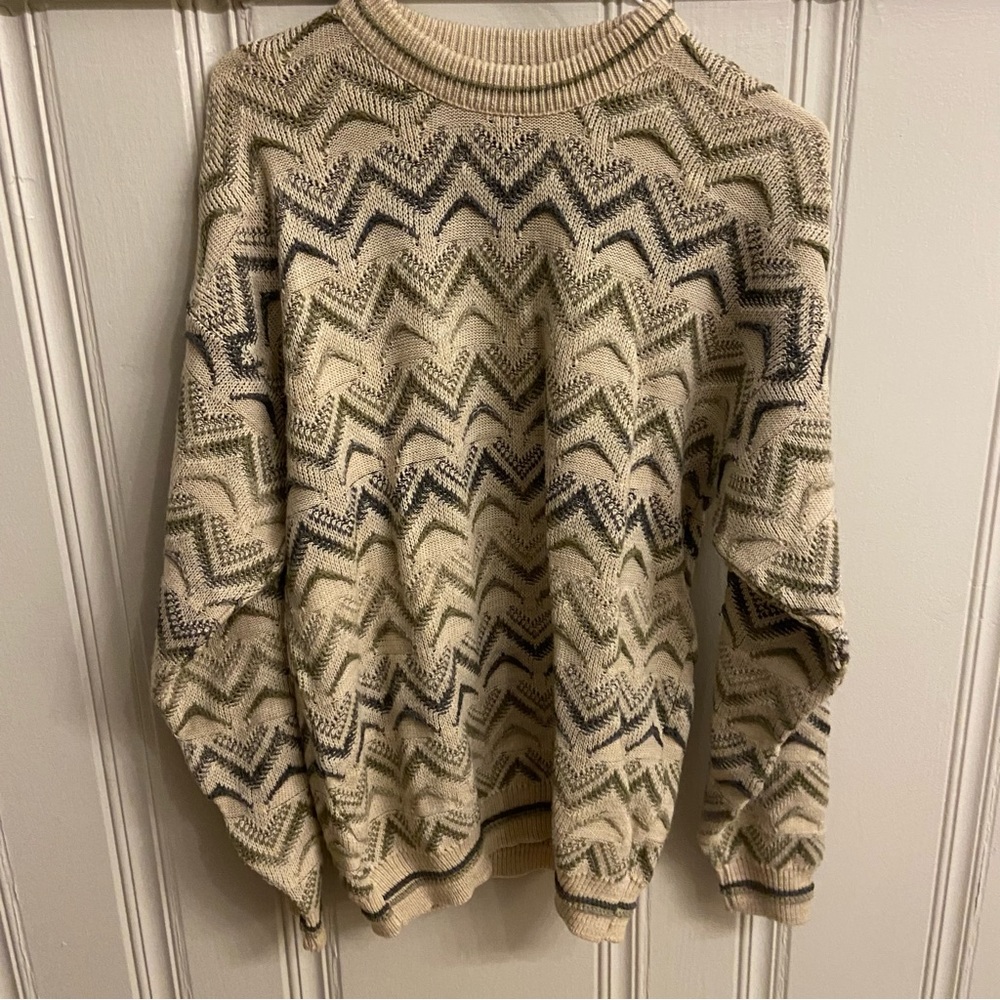 Vintage Y2K Jantzen Natural Tones Art Geometric Print Crewneck Sweater Retro